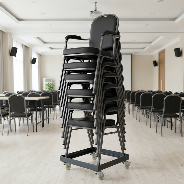 Banquet Stacking Chair with Armrests (CSA-30) - Black Fabric