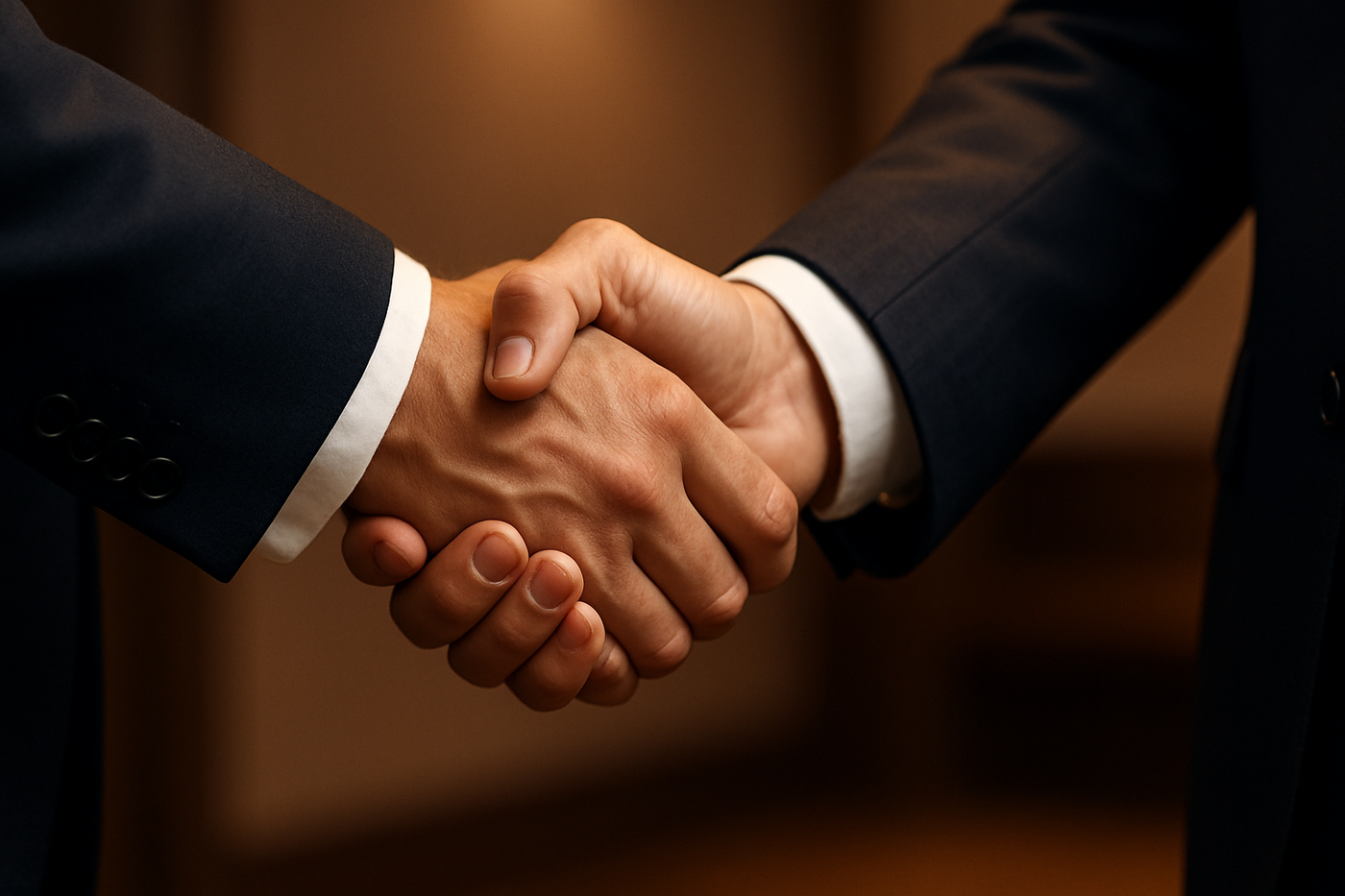close up view of handshake between two businessmen