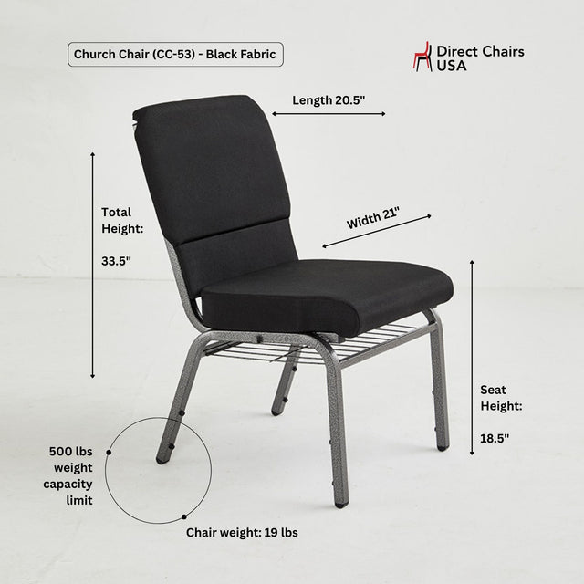 Church Chair (CC-53) - Black Fabric