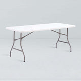 Folding banquet table 30" x 72" with sturdy steel legs and lightweight plastic top, ideal for special events.
