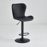 Black restaurant chair B-62-BLA with swivel seat, adjustable height, scratch-resistant vinyl upholstery, and sturdy black metal legs for stylish comfort.