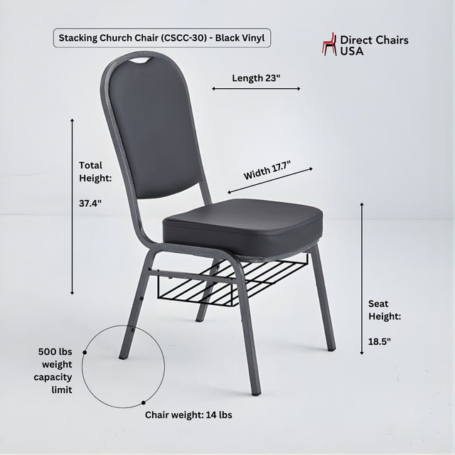 Stacking Church Chair (CSCC-30) - Black Vinyl